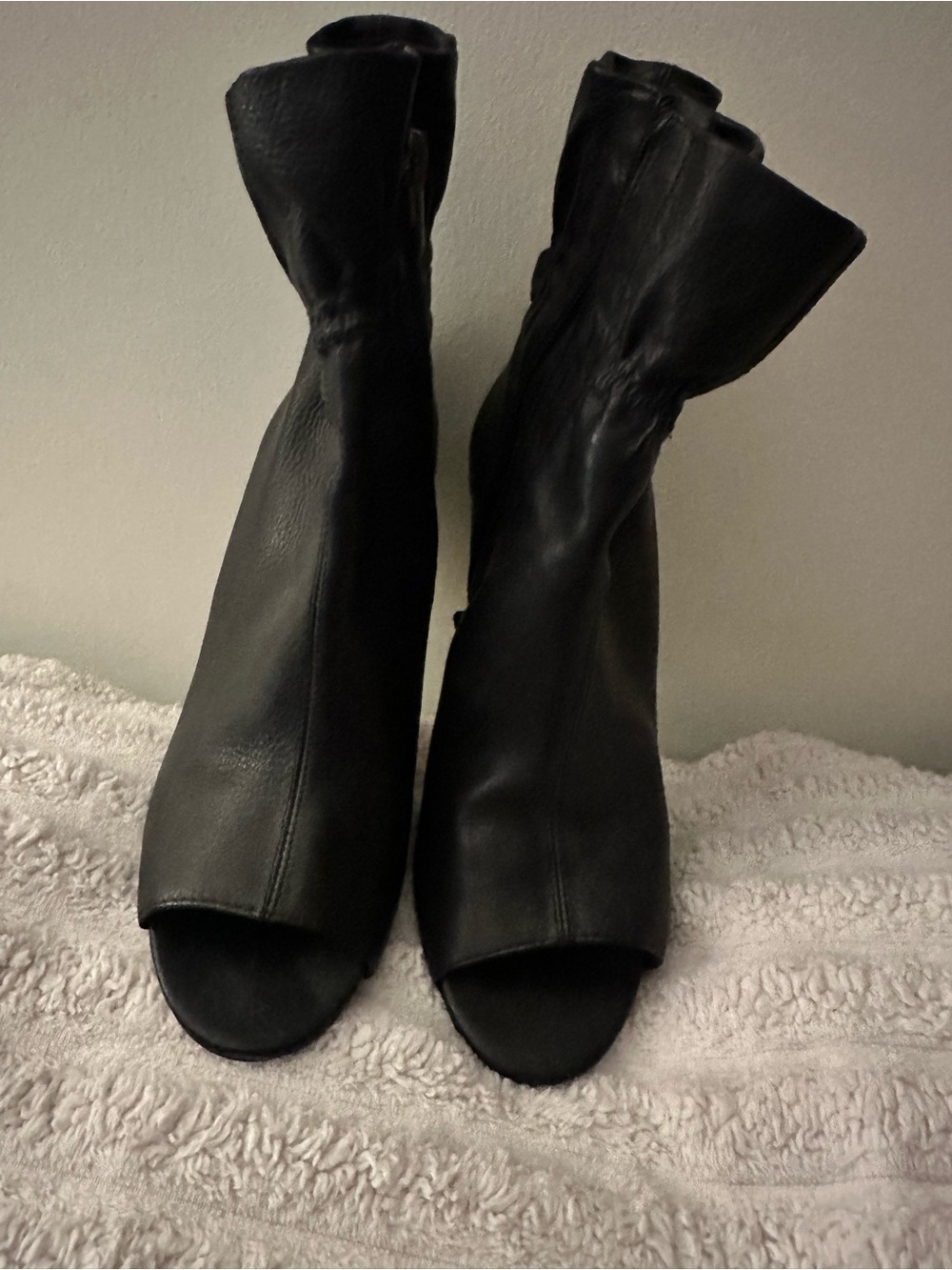 Vince Camuto Black Open-Toe Leather Ankle Heeled Boots